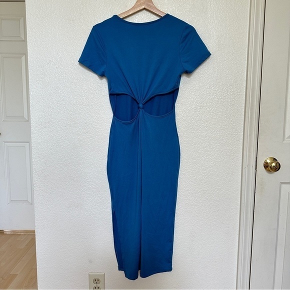 Heart Hips Blue Maxi Sundress Bodycon Fitted Women’s Slit Split Dress Twist Back - Picture 3 of 6
